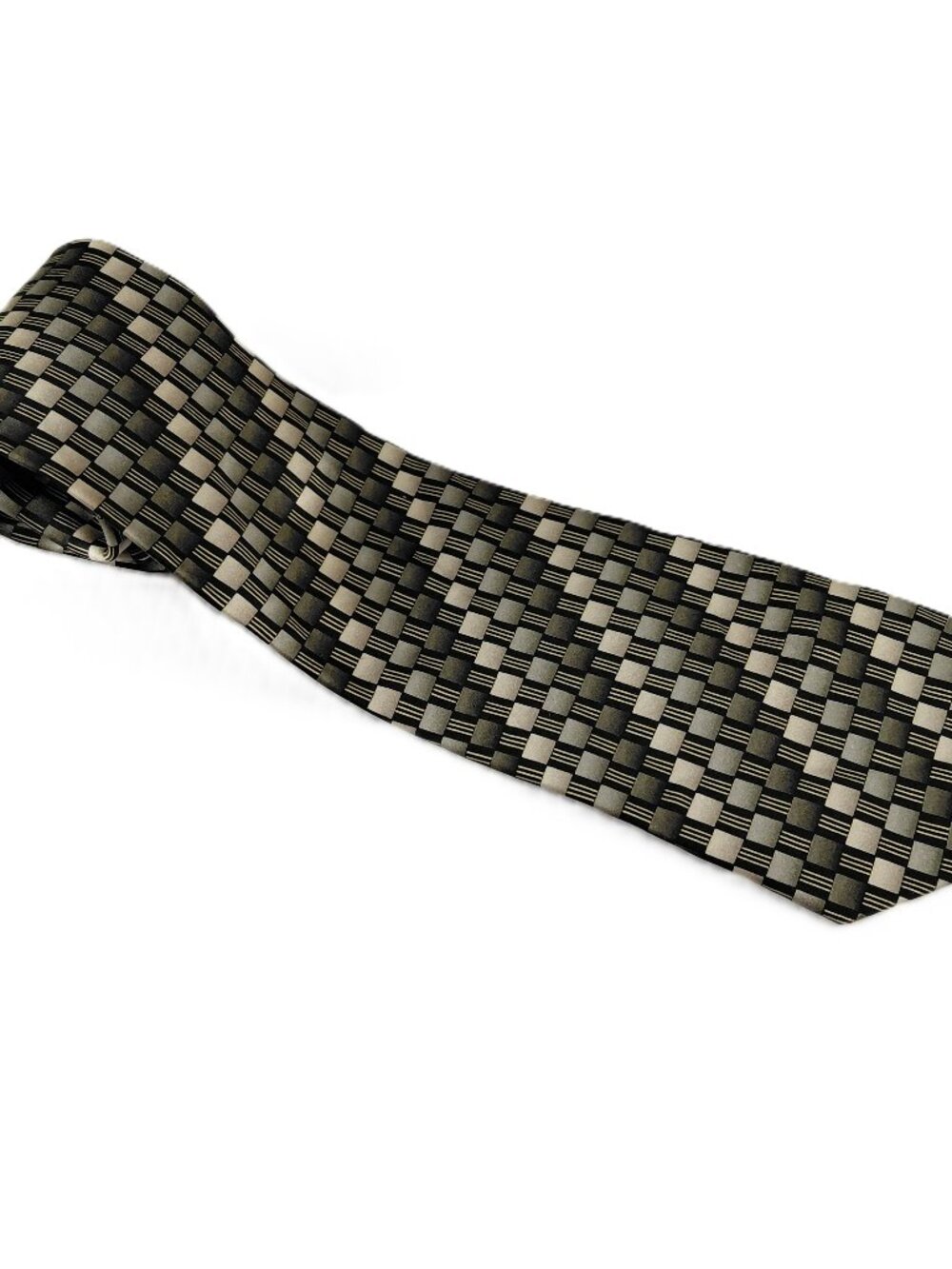 Croft & Barrow Classic Width Men's Tie Black Gold Checkered Print 100% Silk